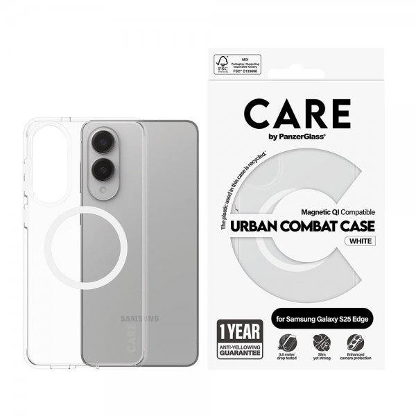 CARE by PanzerGlass Samsung Galaxy S25 Edge Cover Urban Combat MagSafe Hvid