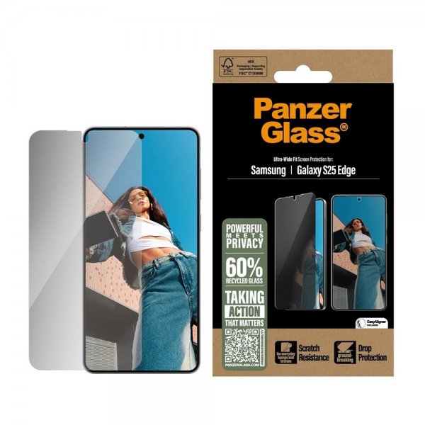 PanzerGlass Samsung Galaxy S25 Edge Skærmbeskytter Ultra-Wide Fit Privacy EasyAligner