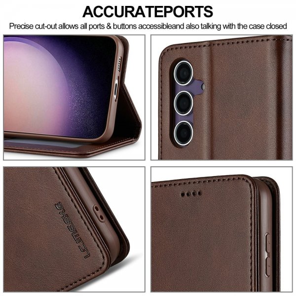 Lc.Imeeke Samsung Galaxy S25 Etui med Kortlomme Stativfunktion Mørkebrun