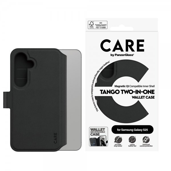 CARE by PanzerGlass Samsung Galaxy S25 Cover Tango Two-in-One Wallet MagSafe Sort