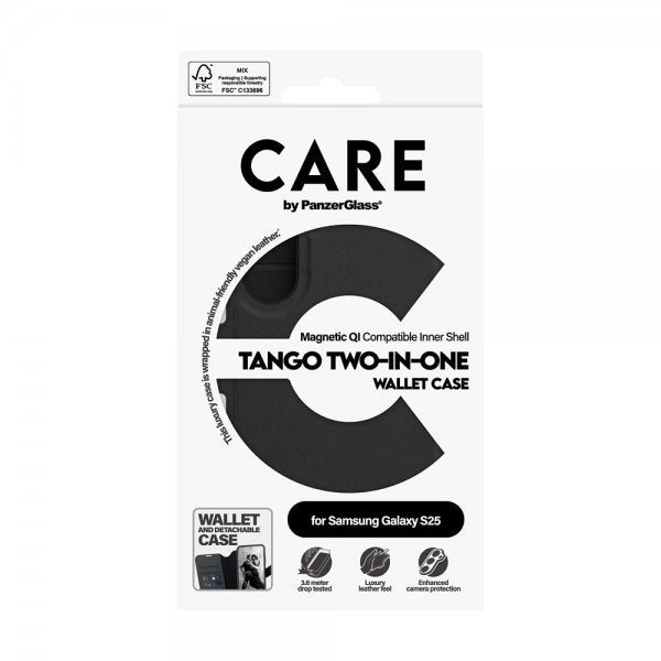 CARE by PanzerGlass Samsung Galaxy S25 Cover Tango Two-in-One Wallet MagSafe Sort