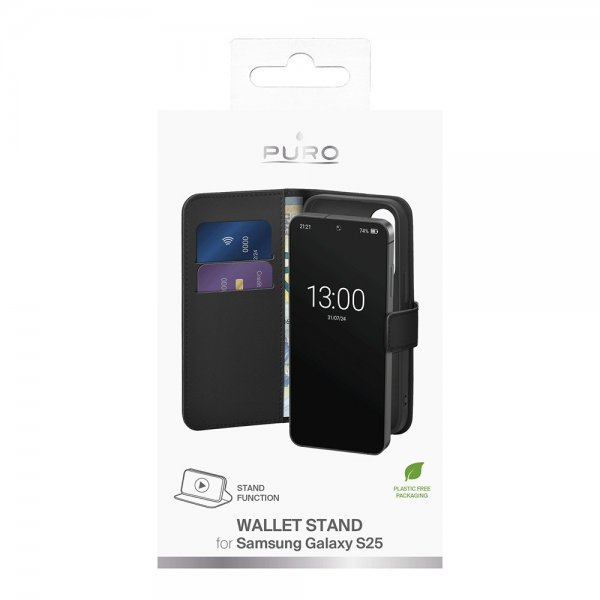 Puro Samsung Galaxy S25 Etui Wallet Stand Sort