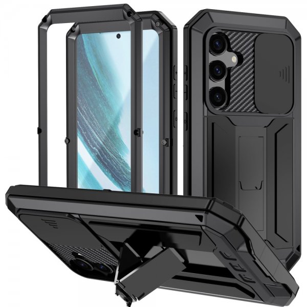 R-JUST Samsung Galaxy S25 Plus Cover Metal Stødsikker Kamerabeskyttelse Sort