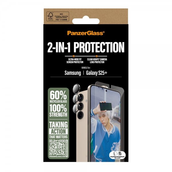 PanzerGlass Samsung Galaxy S25 Plus Skærmbeskyttelse og Kamerabeskyttelse 2-i-1 Bundle