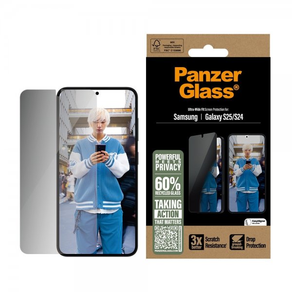 PanzerGlass Samsung Galaxy S24/Galaxy S25 Skærmbeskyttelse Ultra-Wide Fit Privacy EasyAligner