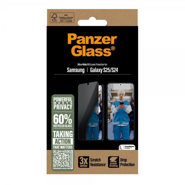 PanzerGlass Samsung Galaxy S24/Galaxy S25 Skærmbeskyttelse Ultra-Wide Fit Privacy EasyAligner