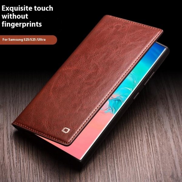 Qialino Samsung Galaxy S25 Ultra Cover Ægte Læder Brun
