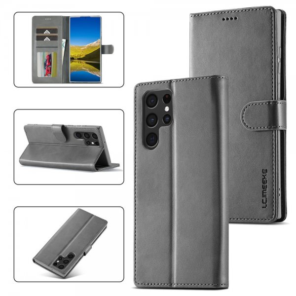 Lc.Imeeke Samsung Galaxy S25 Ultra Cover med Kortlomme Standerfunktion Grå