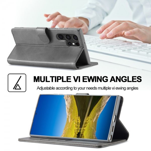 Lc.Imeeke Samsung Galaxy S25 Ultra Cover med Kortlomme Standerfunktion Grå