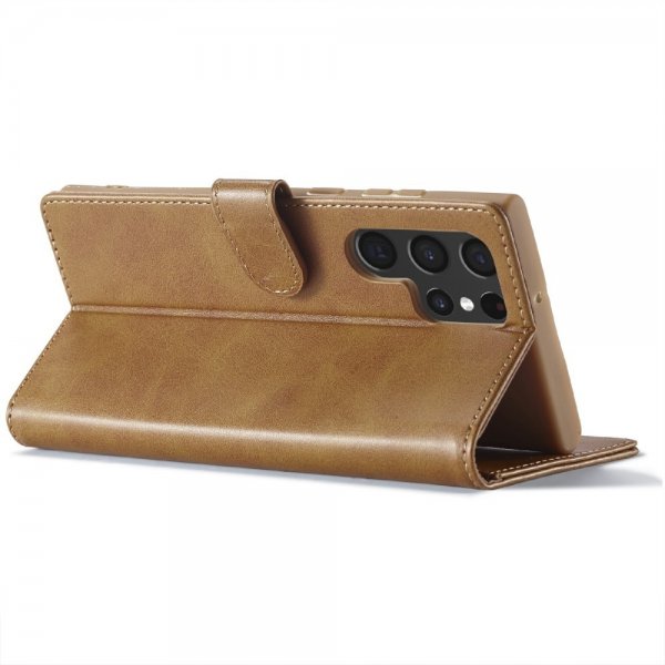 Lc.Imeeke Samsung Galaxy S25 Ultra Cover med Kortlomme Standerfunktion Lysebrun