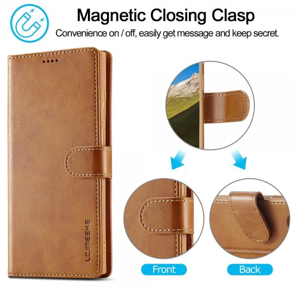 Lc.Imeeke Samsung Galaxy S25 Ultra Cover med Kortlomme Standerfunktion Lysebrun