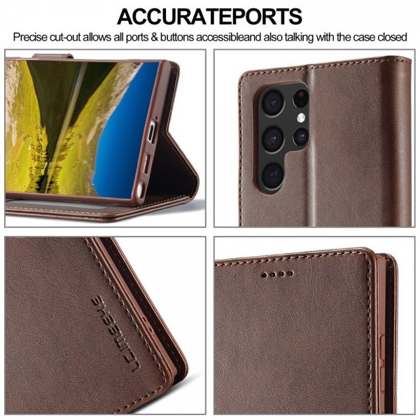Lc.Imeeke Samsung Galaxy S25 Ultra Cover med Kortlomme Standerfunktion Mørkebrun