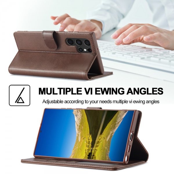 Lc.Imeeke Samsung Galaxy S25 Ultra Cover med Kortlomme Standerfunktion Mørkebrun