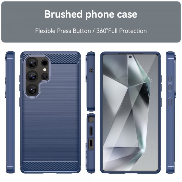Samsung Galaxy S25 Ultra Cover Børstet Kulfibertekstur Blå