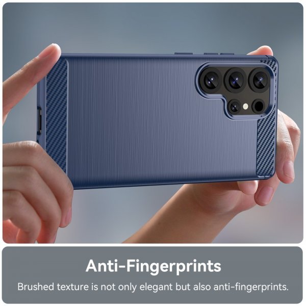Samsung Galaxy S25 Ultra Cover Børstet Kulfibertekstur Blå