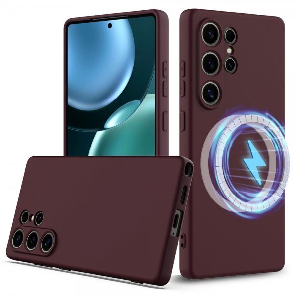 Samsung Galaxy S25 Ultra Cover med Rem Silikone MagSafe Vinrød