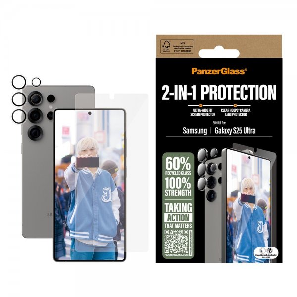 PanzerGlass Samsung Galaxy S25 Ultra Skærmbeskytter og Kamerabeskyttelse 2-i-1 Pakke