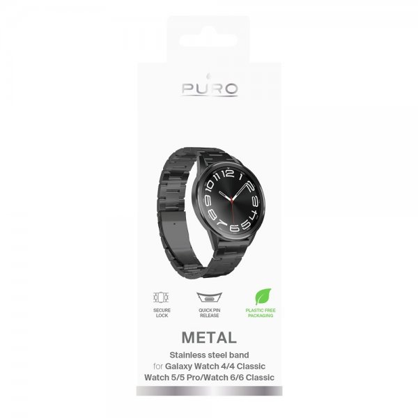 Puro Samsung Galaxy Watch 20mm Rem Rustfrit Stål Sort