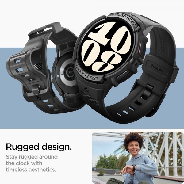 Spigen Samsung Galaxy Watch 6 40mm Urkasse og Rem Rugged Armor Pro Sort