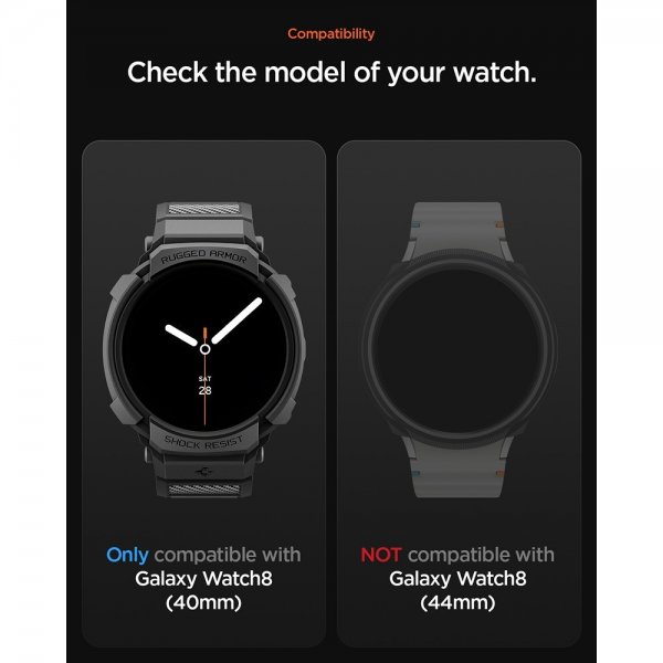 Spigen Samsung Galaxy Watch 8 40mm Rem og Cover Rugged Armor Pro Mat Sort