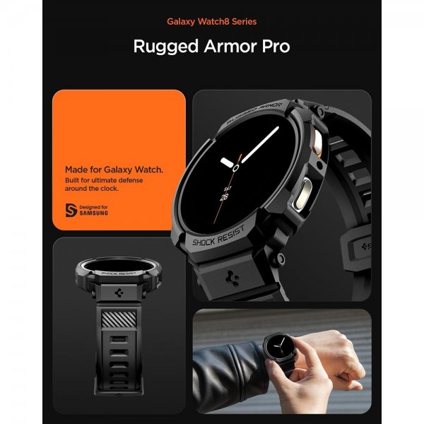 Spigen Samsung Galaxy Watch 8 40mm Rem og Cover Rugged Armor Pro Mat Sort