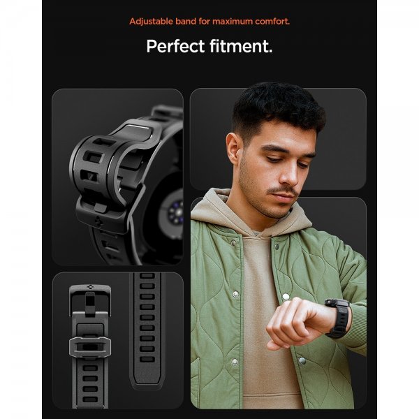 Spigen Samsung Galaxy Watch 8 40mm Rem og Cover Rugged Armor Pro Mat Sort