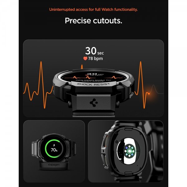 Spigen Samsung Galaxy Watch 8 44mm Armbånd og Cover Rugged Armor Pro Mat Sort