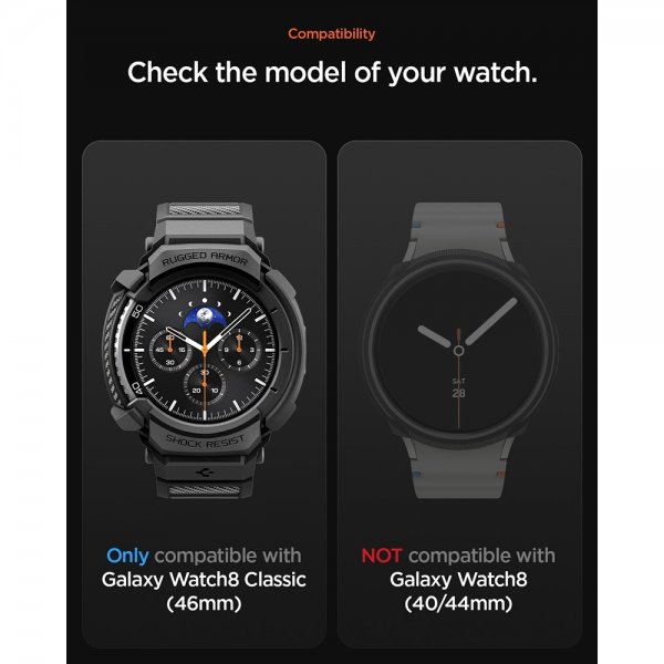 Spigen Samsung Galaxy Watch 8 Classic 46mm Armbånd og Cover Rugged Armor Pro Mat Sort