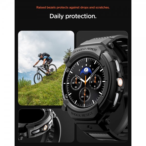 Spigen Samsung Galaxy Watch 8 Classic 46mm Armbånd og Cover Rugged Armor Pro Mat Sort