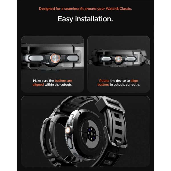 Spigen Samsung Galaxy Watch 8 Classic 46mm Armbånd og Cover Rugged Armor Pro Mat Sort