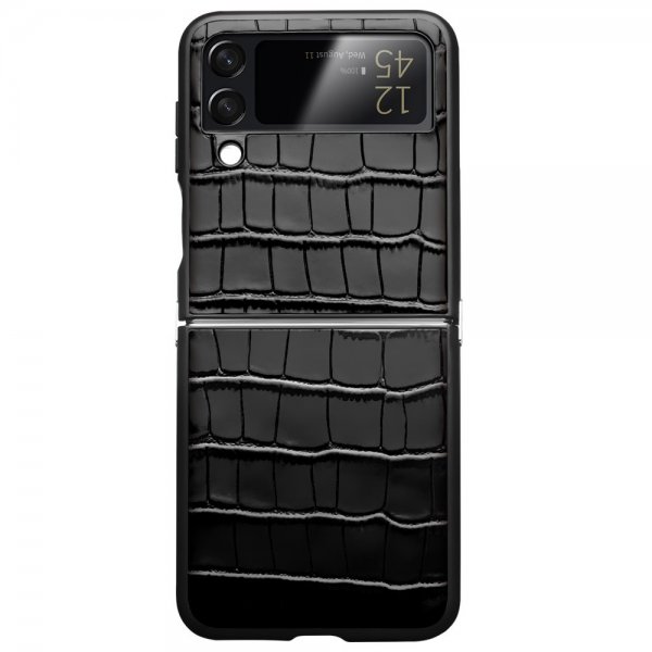 Qialino Samsung Galaxy Z Flip 4 Cover Krokodillemønster Sort