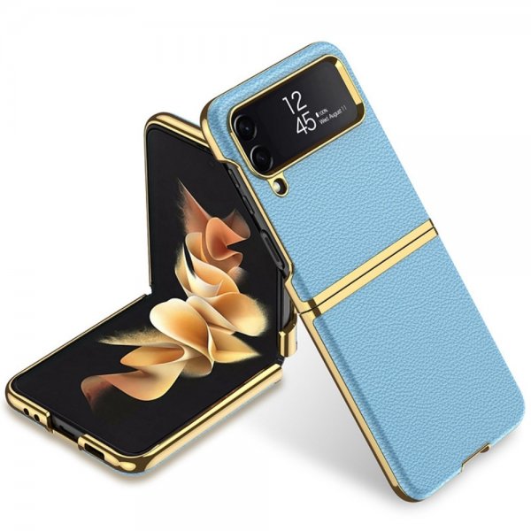 GKK Samsung Galaxy Z Flip 4 Cover Litchi Mønster Belagt Kant Blå