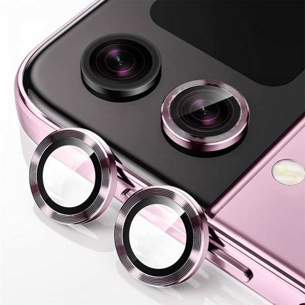 Enkay Samsung Galaxy Z Flip 5 Kamerabeskyttelse i Hærdet Glas Aluminium Rosa