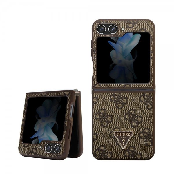 Guess Samsung Galaxy Z Flip 5 Cover 4G Metal Triangle Rhinsten Brun