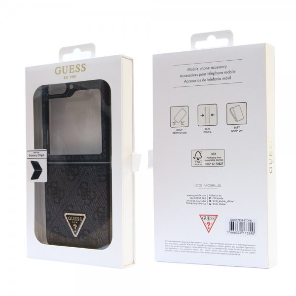 Guess Samsung Galaxy Z Flip 5 Skal 4G Metal Triangle Strass Sort