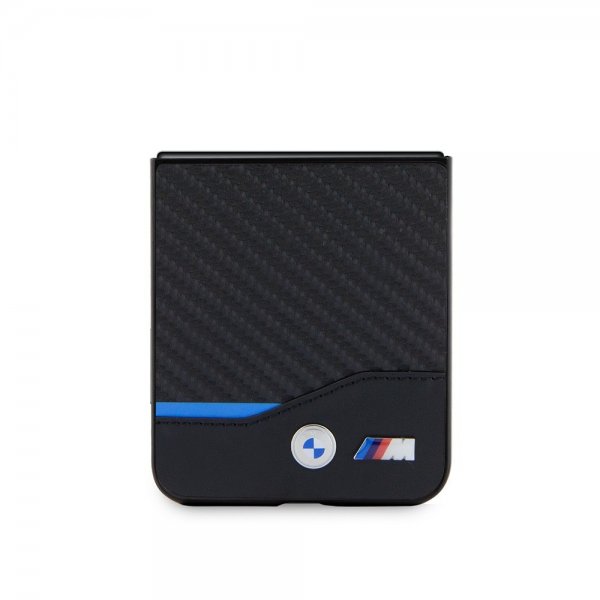 BMW Samsung Galaxy Z Flip 5 Cover Carbon Effect Metal Logo Sort