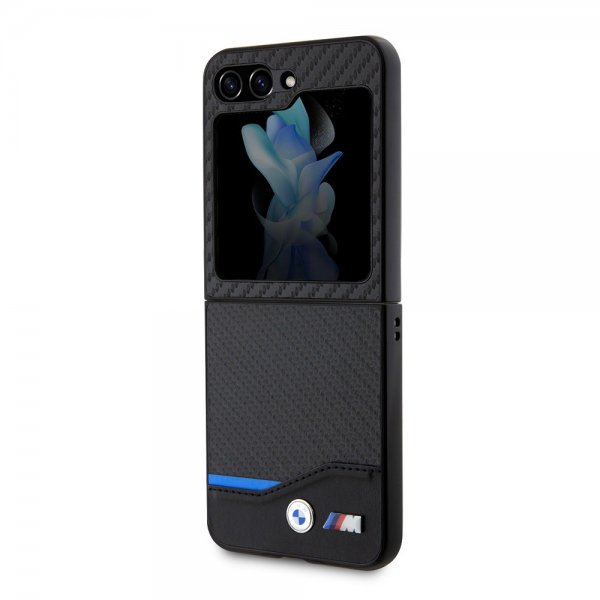 BMW Samsung Galaxy Z Flip 5 Cover Carbon Effect Metal Logo Sort