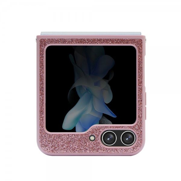 Guess Samsung Galaxy Z Flip 5 Cover Glitter Flakes Metal Logo Rosa