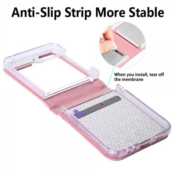 Samsung Galaxy Z Flip 5 Cover med skulderrem kortrum lyserød