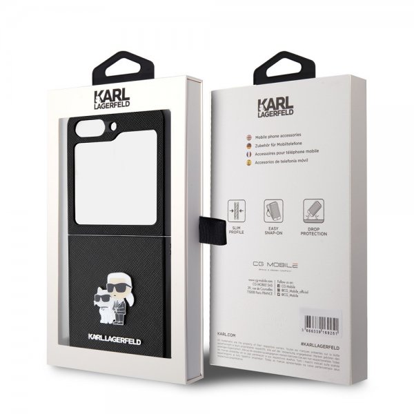 Karl Lagerfeld Samsung Galaxy Z Flip 5 Cover NFT Karl & Choupette Pin Saffiano Sort