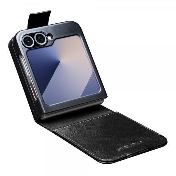 Qialino Samsung Galaxy Z Flip 6/Flip 7 FE Etui Ægte Læder med Klap Sort