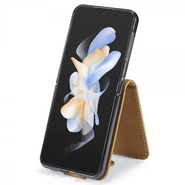 Lc.Imeeke Samsung Galaxy Z Flip 6/Flip 7 FE Etui med kortlomme og standerfunktion Lysebrun