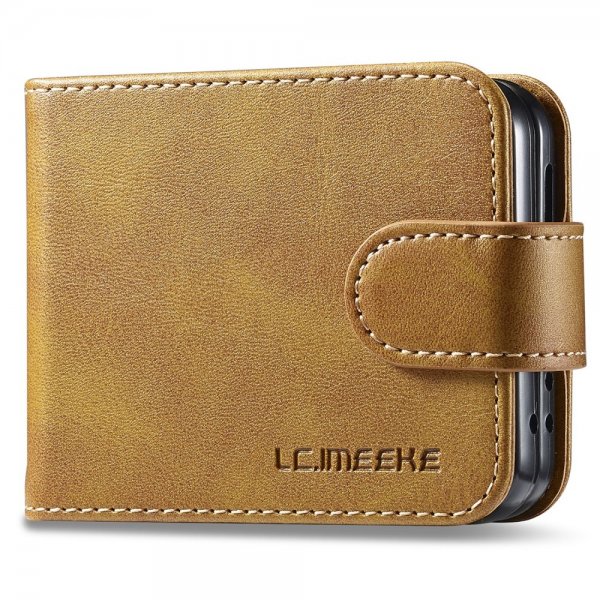 Lc.Imeeke Samsung Galaxy Z Flip 6/Flip 7 FE Etui med kortlomme og standerfunktion Lysebrun