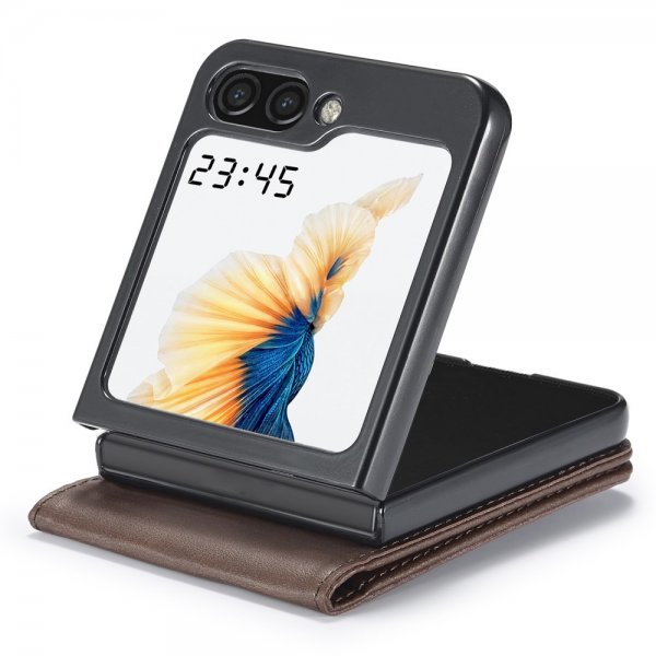 Lc.Imeeke Samsung Galaxy Z Flip 6/Flip 7 FE Cover med Kortplads og Standfunktion Mørkebrun