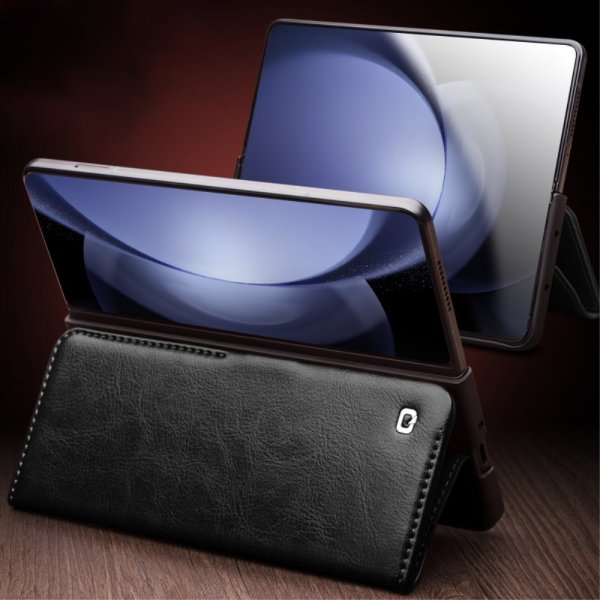 Qialino Samsung Galaxy Z Fold 5 Cover Ægte Læder Sort