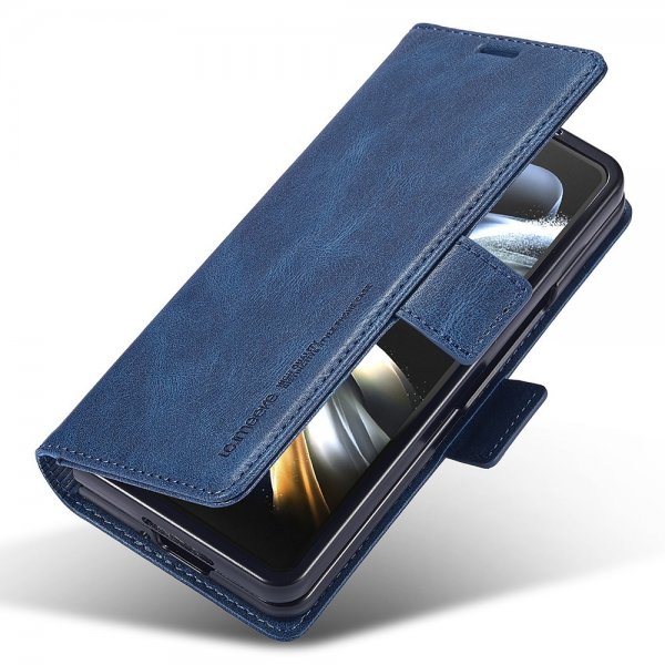 Lc.Imeeke Samsung Galaxy Z Fold 5 Cover med Kortlomme Flip Blå