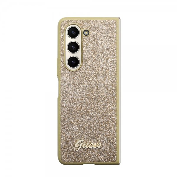 Guess Samsung Galaxy Z Fold 5 Cover Glitter Flakes Metal Logo Guld