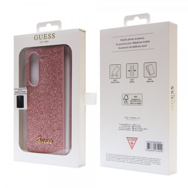 Guess Samsung Galaxy Z Fold 5 Cover Glitter Flakes Metal Logo Rosa