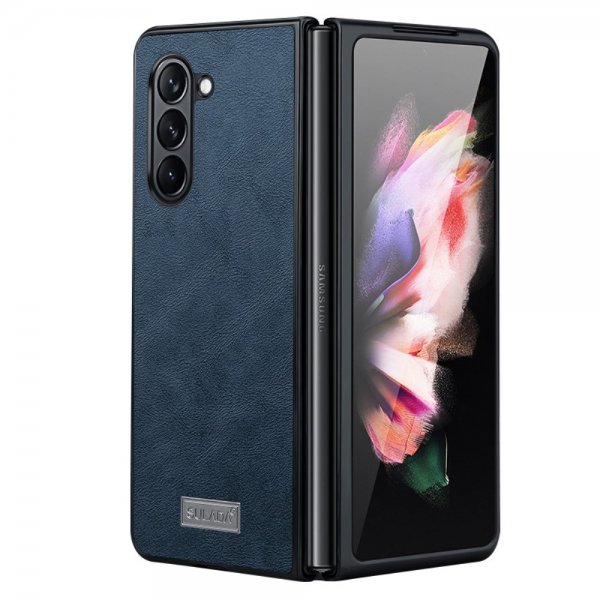Sulada Samsung Galaxy Z Fold 5 Cover Lædertekstur Blå