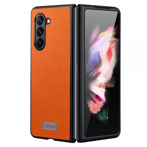 Sulada Samsung Galaxy Z Fold 5 Cover Litchi Orange